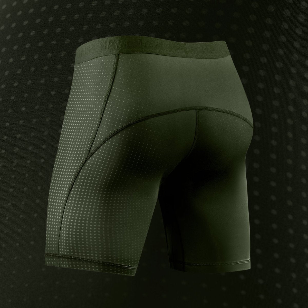 Vista posteriore dei pantaloncini Hayabusa Core verdi, design minimalista e funzionale