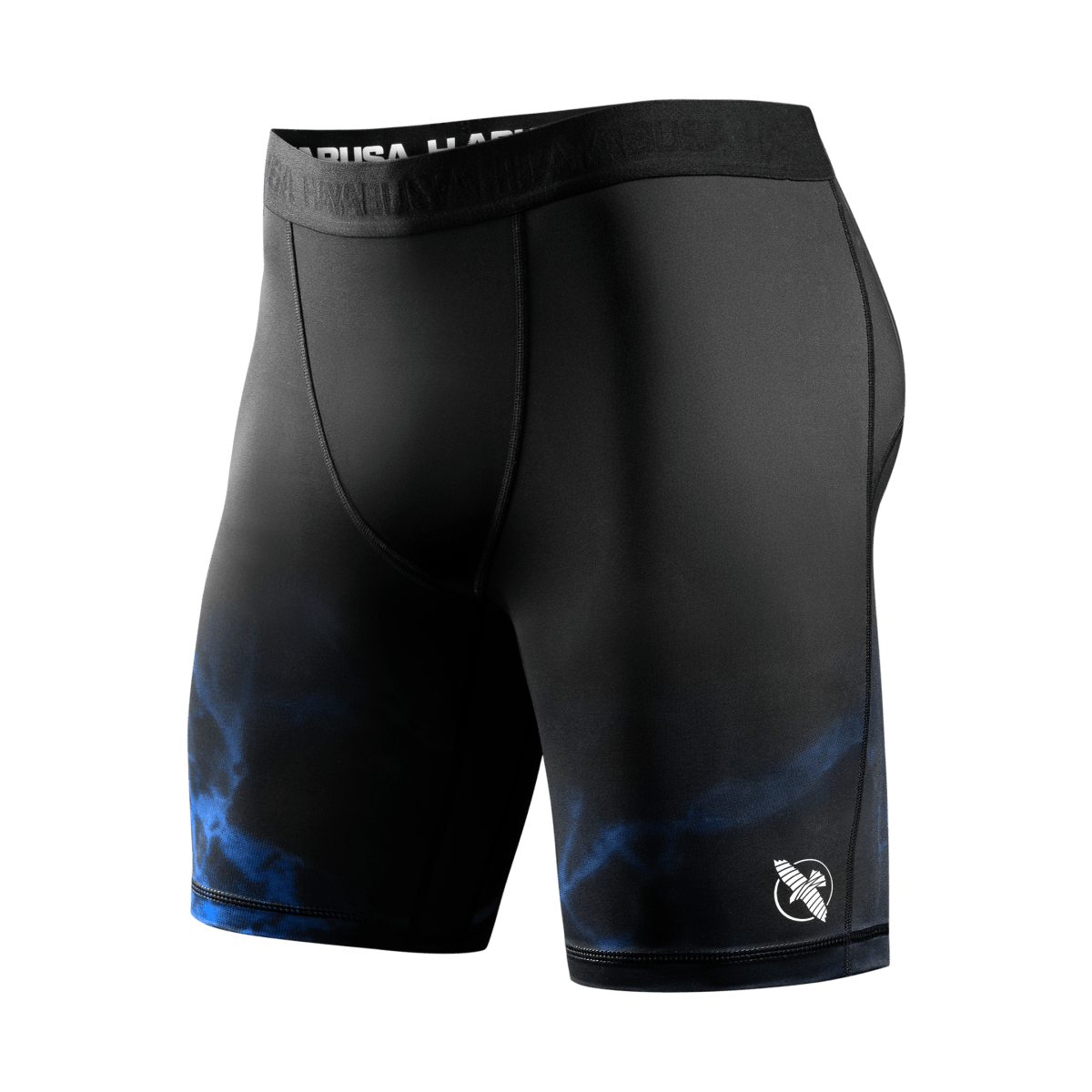 Vue de face du short Vale Tudo UFC BJJ noir bleu, design ergonomique pour le Jiu-Jitsu
