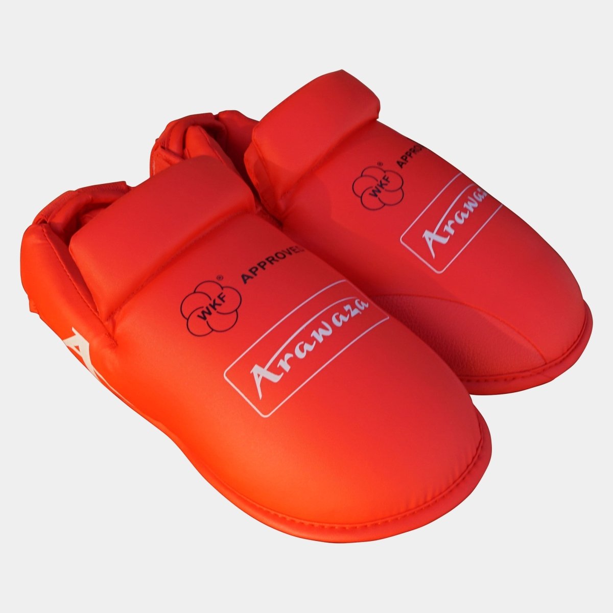 Arawaza WKF Approved foot protectors red, ergonomic protection for children and adults