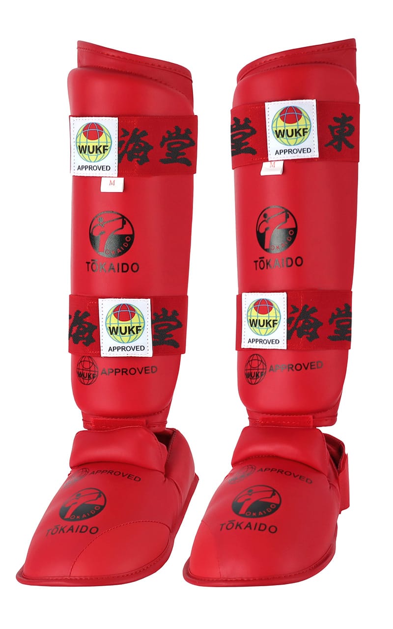 paratibia da karate Tokaido rossi in similpelle.Approvati WUKF