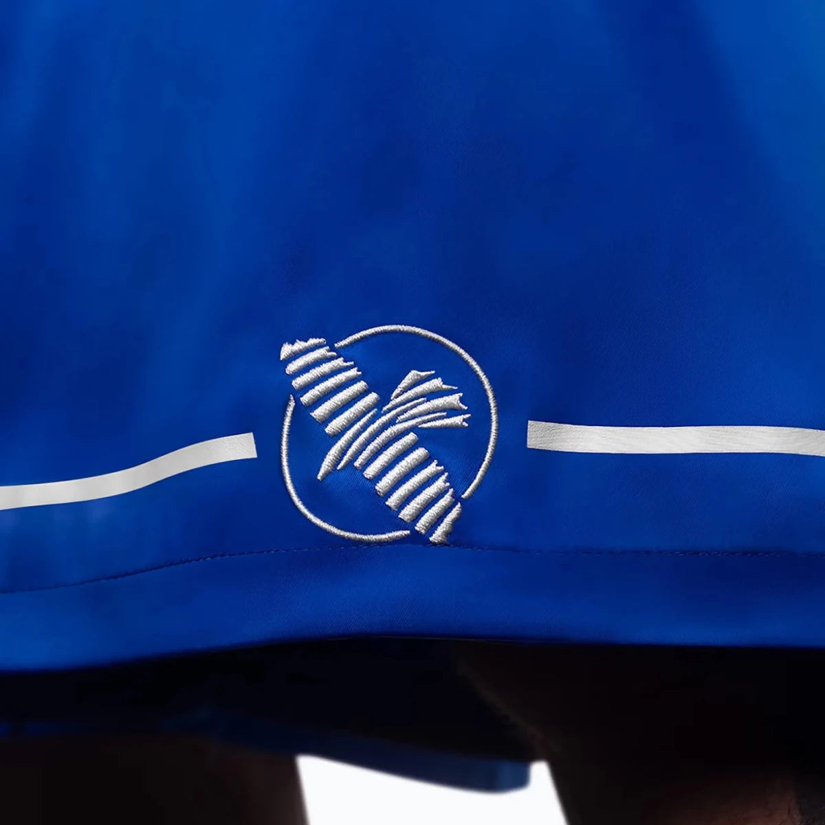 Patch bordado com logotipo da Hayabusa em shorts de boxe azul
