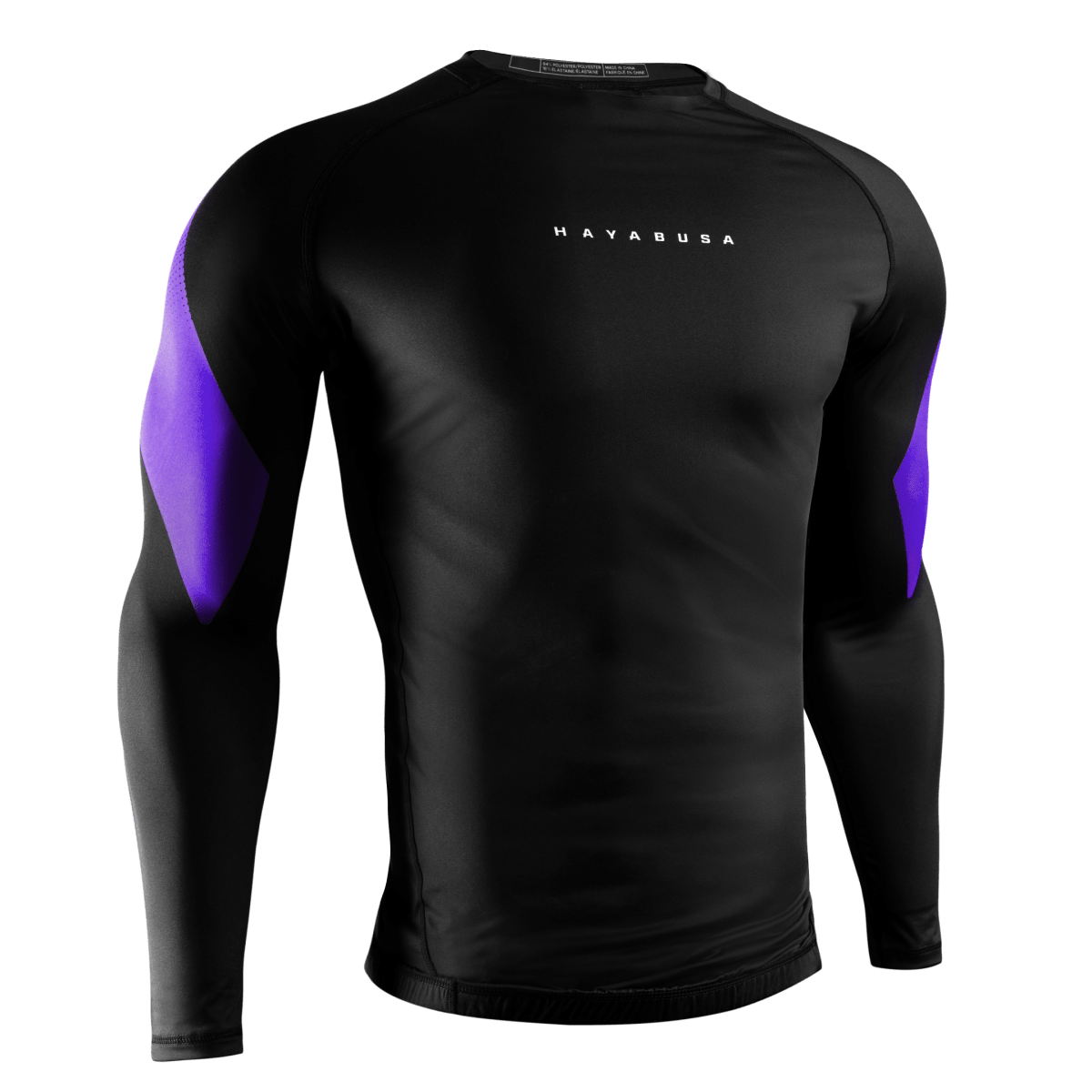 Čelní pohled na fialový rashguard Hayabusa Pro Ranked, ideální pro oficiální turnaje Jiu-Jitsu