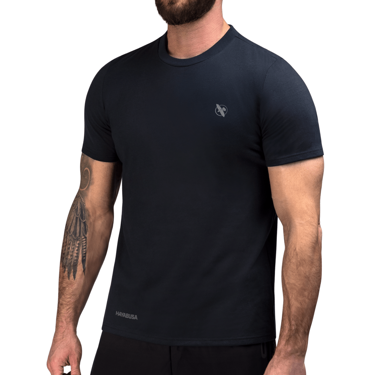 Vorderansicht des nachtblauen Hayabusa Essential T-Shirts mit mattem Silikondruck